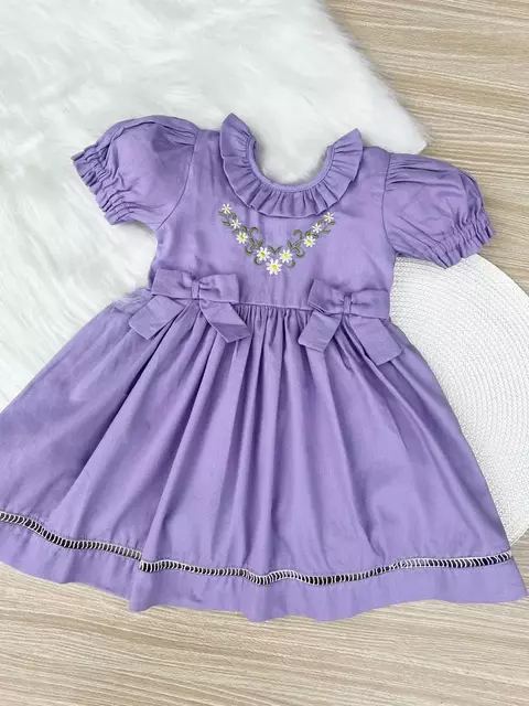 Vestido Luxo Fustão Lilás Golinha Bordado - comprar online