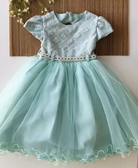 Vestido Infantil Verde Tifany Bordado - comprar online