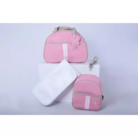 Kit Bolsa Bordada Três Peças Borboleta Rosa - comprar online