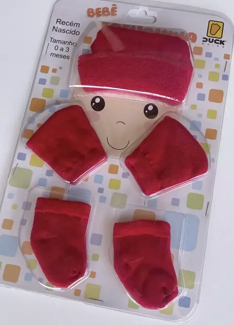 Kit Touca Luva e Meia Bebê Vermelha 0 a 3 meses - comprar online