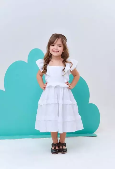 Vestido Infantil Branco Marias Babados - comprar online