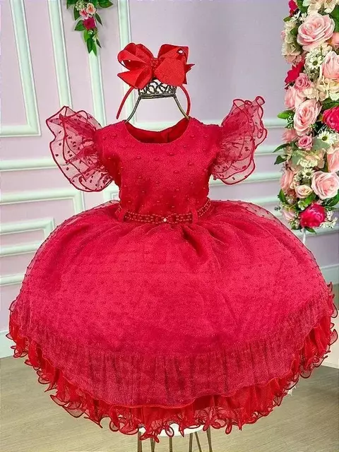 Vestido de Festa Infantil Vermelho Pipoca - comprar online