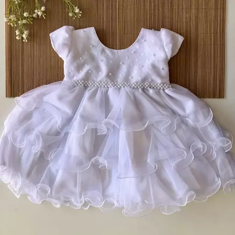Vestido Baby Branco Renda Camadas Batizado - comprar online