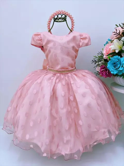 Vestido de Festa Rose Nude com cinto de Pérolas - comprar online