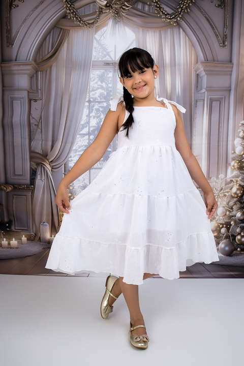 Vestido Infantil Helena Branco Renda