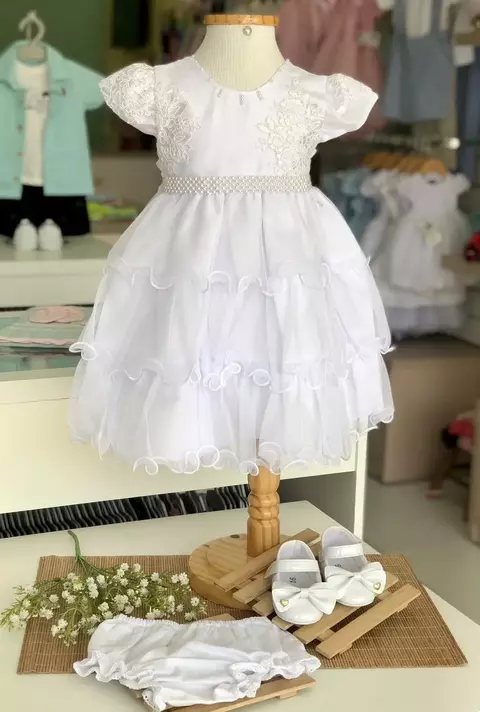 Vestido de Festa Infantil Branco Batizado Camadas - comprar online