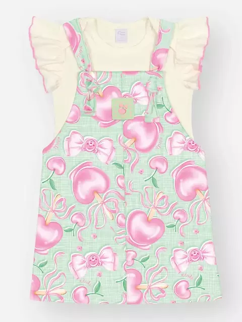 Conjunto Salopete e Body Natural com Verde Cidra