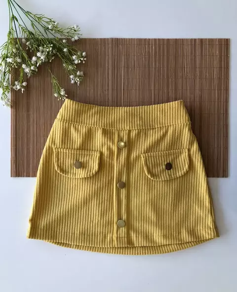 Saia de Veludo com botões Mostarda - comprar online