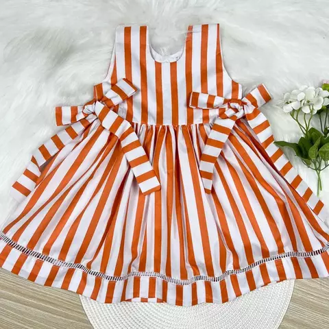 Vestido Ponto Palito Listras Laranja - comprar online