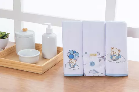 FLANELA BORDADA 3PCS URSO BALAO - comprar online