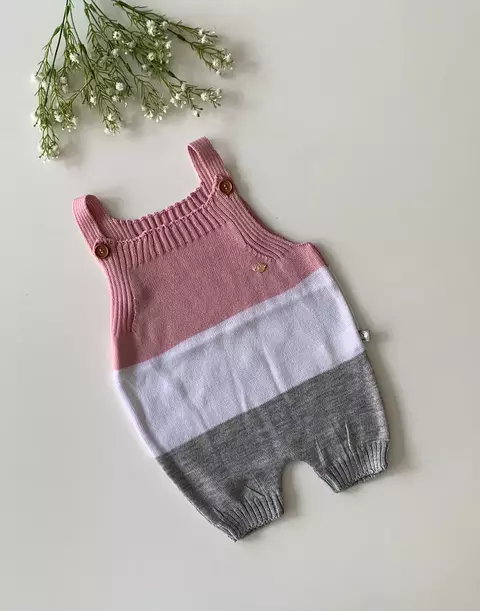 Romper Infantil de Tricô Listras Rose Branco e Cinza - comprar online