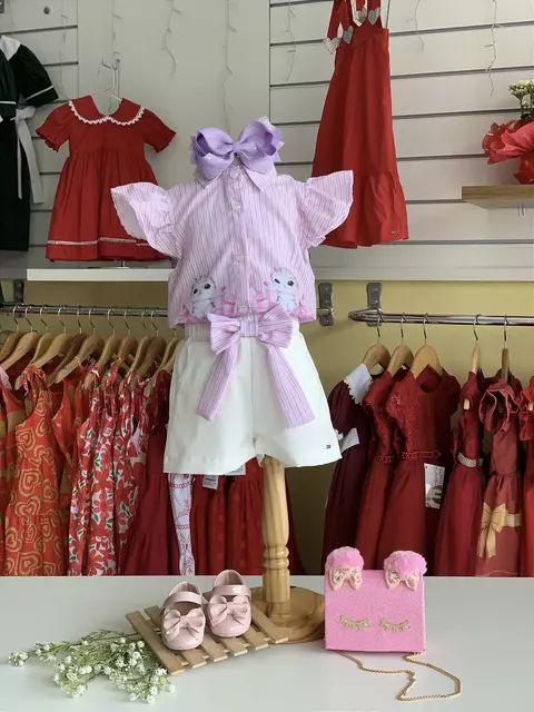 Conjunto Camisete e Short Rosa com Off Cinti - comprar online