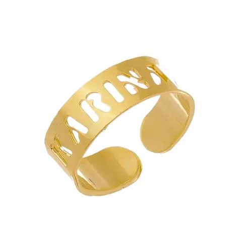 Anel Personalizado com Nome Vazado, Regulável, Banhado a Ouro 18k