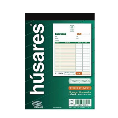 Talonario Triplicado Presupuesto Husares (1613) Pack X 10