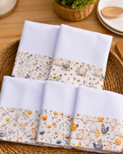 kit com 5 Panos de Prato - Tema Galinhas - comprar online
