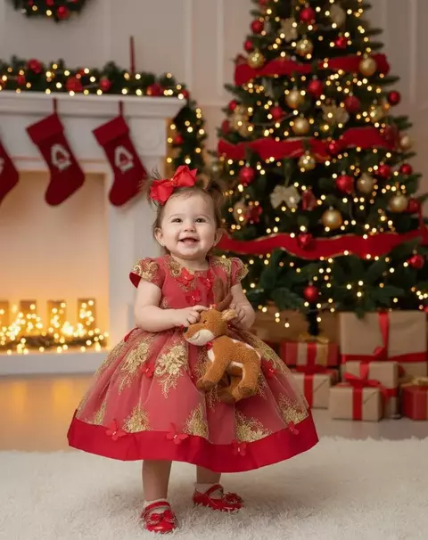 Vestido Marie Marcelina Vermelho com Dourado