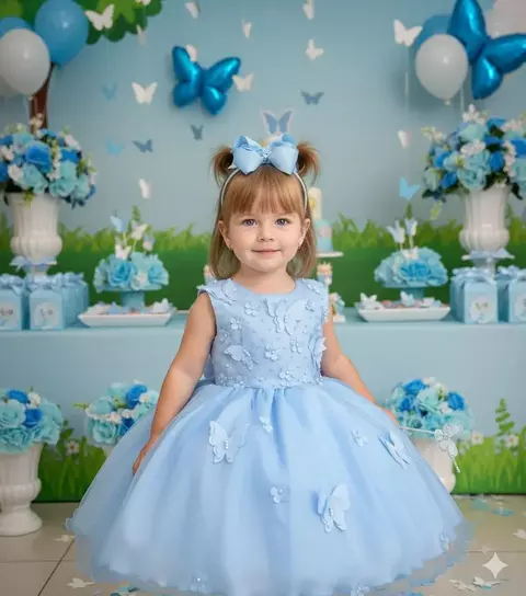 Vestido Marie Jardim das Borboletas Azul