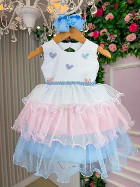 Vestido Vila Lele Bebe Lolo Saia Rosa e Azul