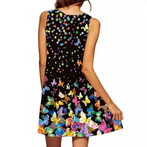 Trix Fashion Vestido sem mangas com decote em v para mulheres, vestido sexy estampado, bainha