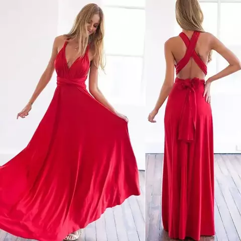 Achadinho trix Fashion Sexy feminino envoltório conversível boho maxi vermelho