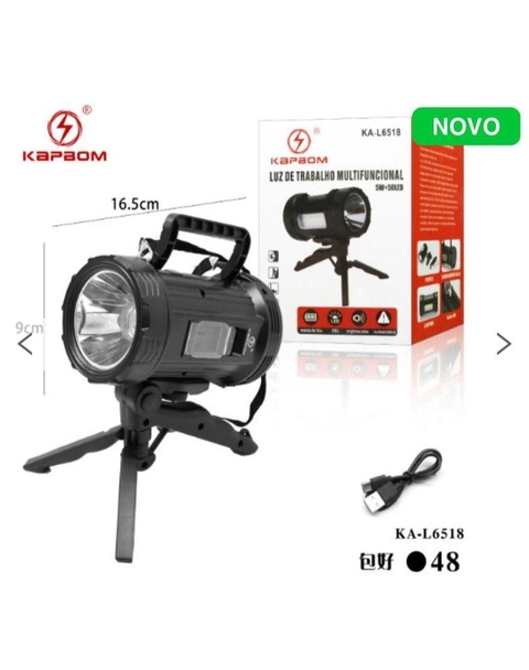 Lanterna Holofote Luz De Trabalho Led Usb Solar + Suporte - kapbom