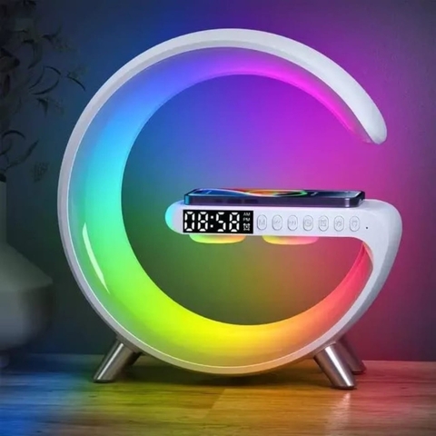 Lámpara de Mesa RGB con Parlante Bluetooth y Cargador Inalámbrico