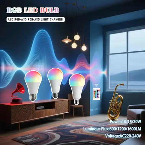 Lâmpada LED E27 RGB 10W 16 cores com controle remoto.