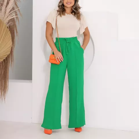Calça Pantalona Com Listra Tecido Duna Elastano
