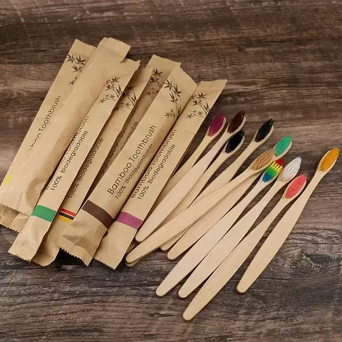 10 peças escovas de dentes de bambu coloridas escova de dentes resuable portát