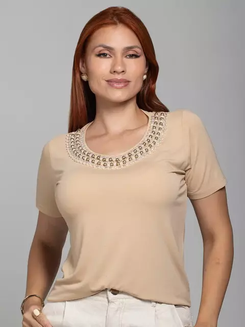 T-Shirt Bordada Glamour Pérola