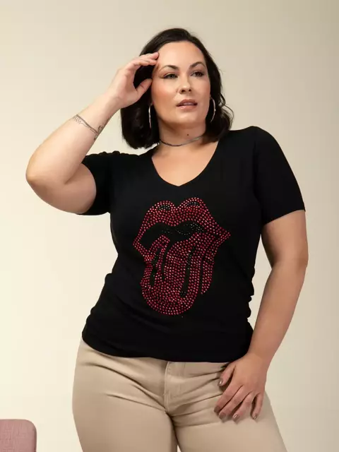 T-Shirt Língua Strass