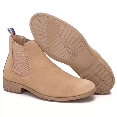 Botina Masculina Shelsea Couro Camurça Legitimo Elásticos Lateral Confortável Mo