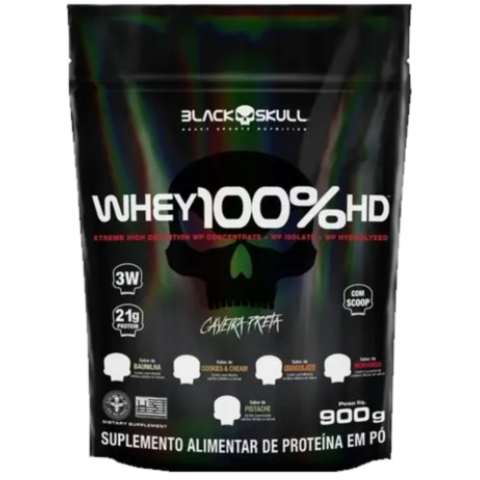 Whey 100% HD Refil 900g - Sabor Chocolate - BlackSkull