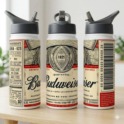 Garrafa Squeeze Budweiser de Alumínio com Bico Nike 600 ml