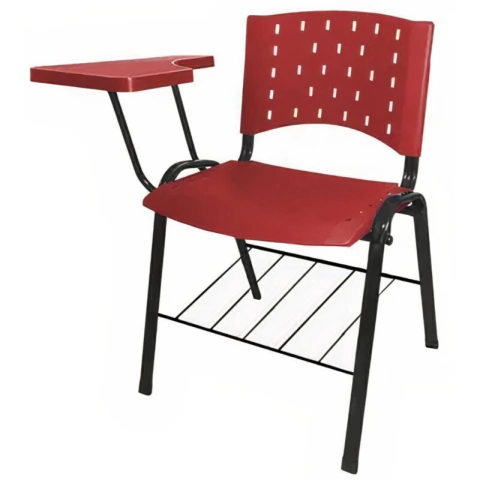 Cadeira Universitária PRANCHETA PLÁSTICA com Porta Livros – Cor Vermelho
