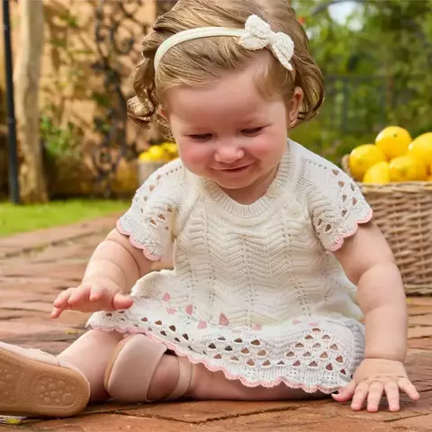 Vestido com Calcinha Bebê Menina em Tricô Milon