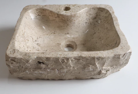 Lavabo Tallado en Piedra con Borde en Bruto | Estilo Rústico Orgánico