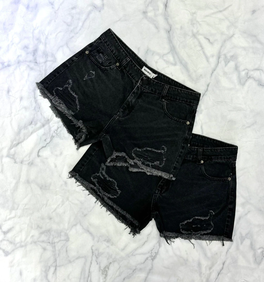 Short Black Rebel – Jean Negro con Roturas