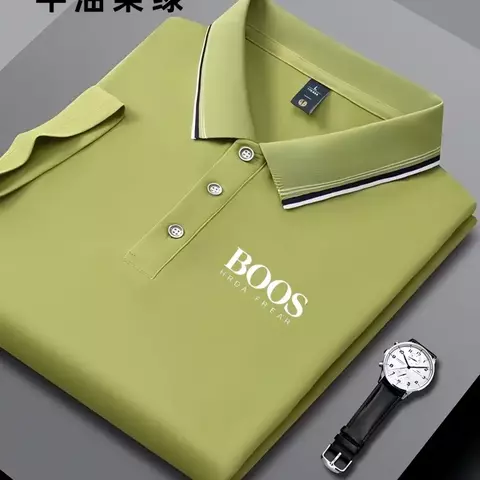 Camisa polo masculina bordada de manga curta casual de negócios, elegante, confo