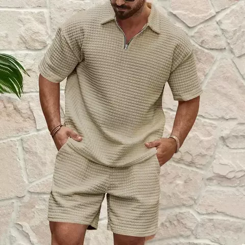 Conjunto Masculino Primavera/Verão – Camisa Polo Xadrez + Bermuda | Estilo Europeu