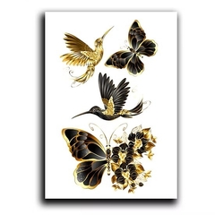 4 Desenhos Borboletas E Beija-Flor Dourado Tatuagem Temporária