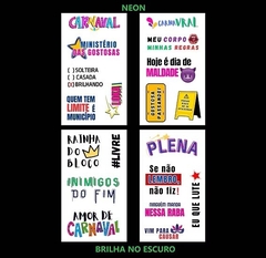 Combo Carnaval NEON - Brilha No Escuro 19 Frases 4 Cartelas