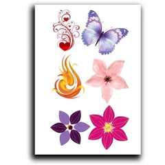 Flores Borboleta Fogo Coração Uma Cartela Tatuagem Temporária