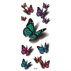 Uma Cartela Tatuagem Temporária Com 8 Adesivos Borboletas 3D-28 - comprar online