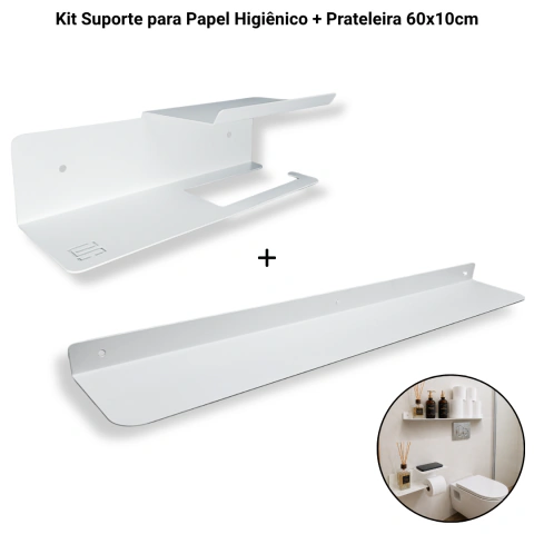 Suporte De Parede Para Papel Higiênico Porta Celular + Prateleira Multiuso 60cm Multiuso
