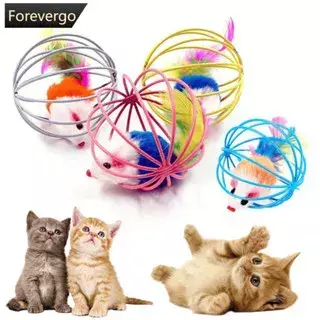 Brinquedo Bolinha Para Gato Gaiola Redonda Com Ratinho - CORES SORTIDAS