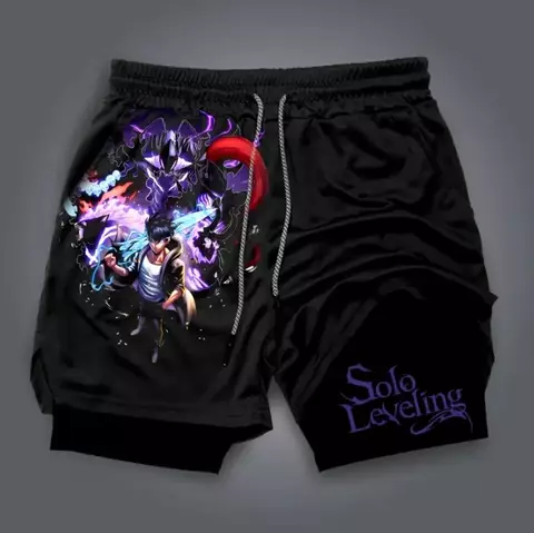 Novo preto comic solo nivelamento impressão verão treinamento masculino shorts d