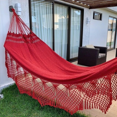 Rede de Descanso Casal Luxo Tambaba Vermelho 4,20m x 1,50m Conforto Premium