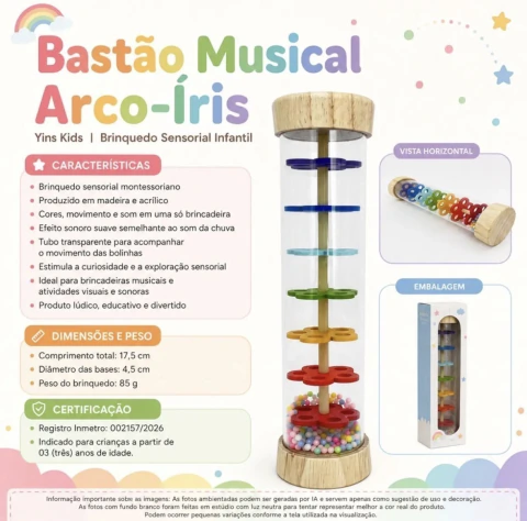 INSTRUMENTO MUSICAL BASTÃO CHUVA MUSICAL AMPULHETA ARCO YINS