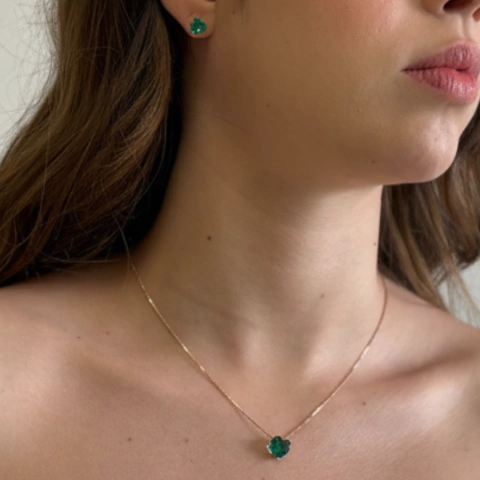 Conjunto Coração Verde Claro Dourado - comprar online